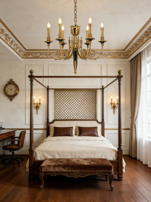 26X23 Inch 6 Lights Rococo Style Antique Copper Chandelier Small Black Bedroom Chandelier-铜灯-Manorlights