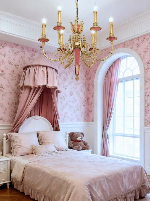 26X23 Inch 6 Lights Rococo Style Antique Copper Chandelier Small Pink Bedroom Chandelier-铜灯-Manorlights