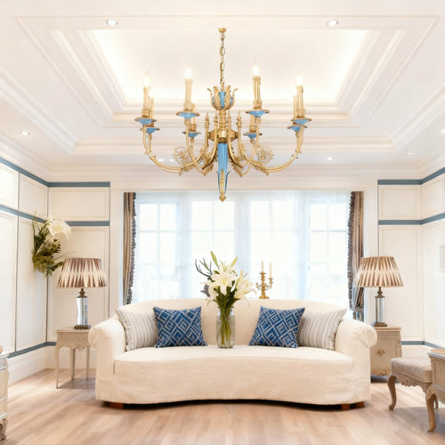 30X23 Inch 8 Lights Rococo Style Small Antique Copper Chandelier for Bedroom-铜灯-Manorlights