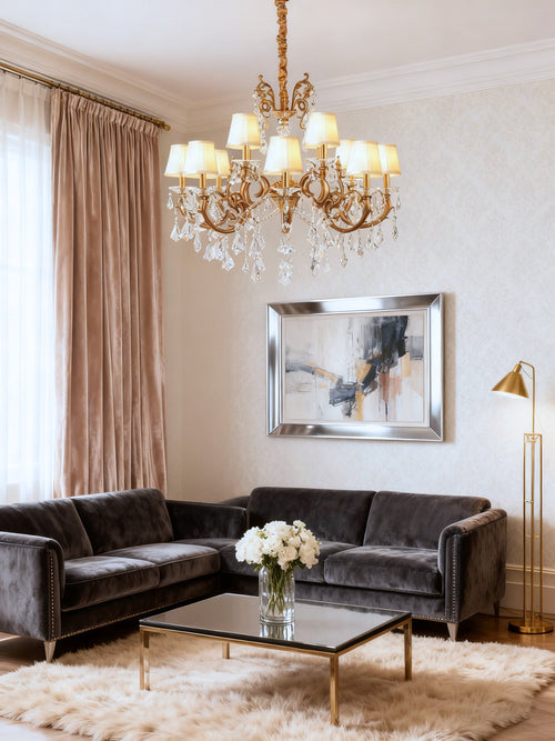 37X31 Inch 12-Light Candle Style Antique Brass Crystal Chandelier – Ideal for Dining Room & Foyer High Ceilings-铜灯-Manorlights