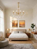 8 Lights Candle Style Brass Chandelier Gold Bedroom Crystal Chandelier-铜灯-Manorlights