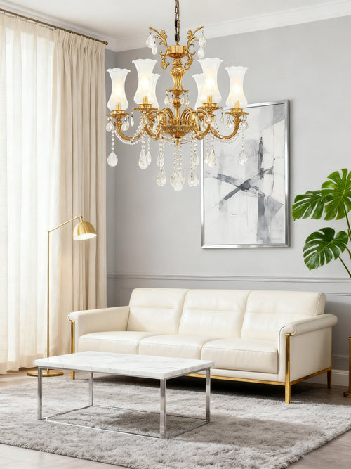 28X31 Inch 6 Lights Small Classical Candle Style Brass and Crystal Chandelier Lighting-铜灯-Manorlights