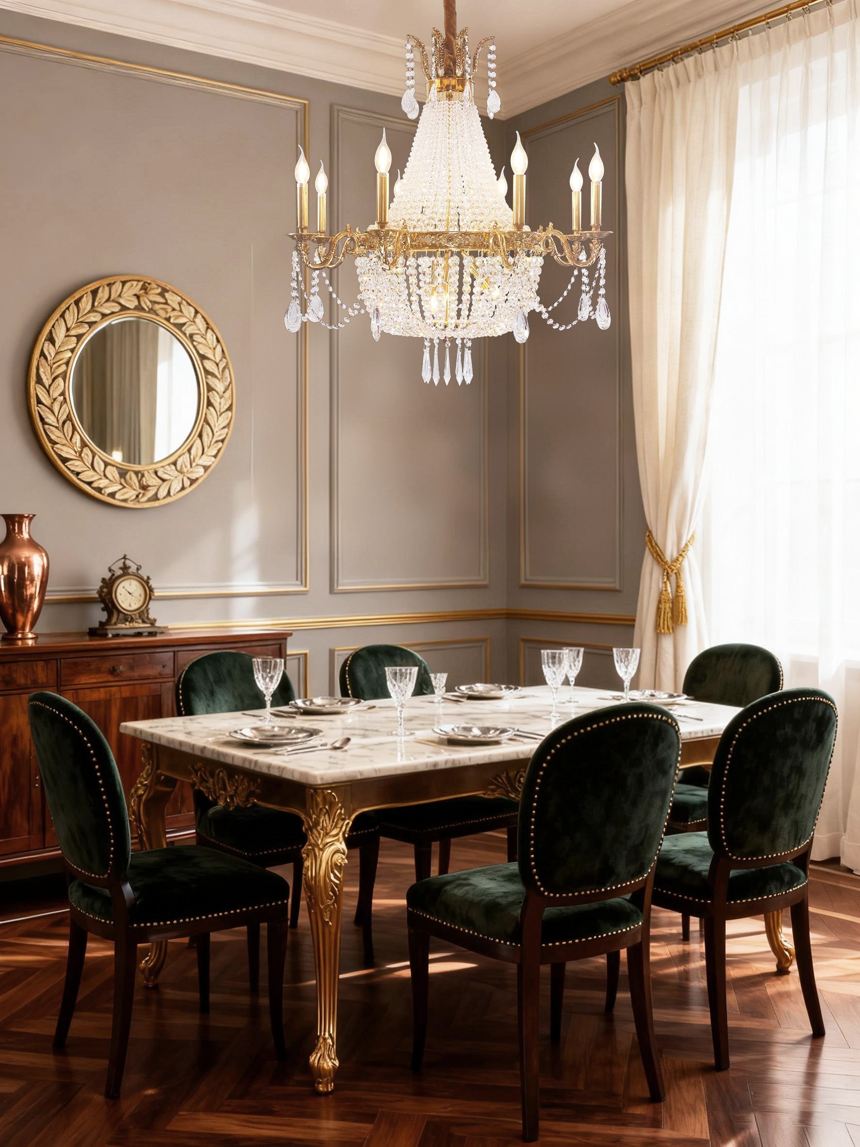 33X33 Inch French Empire Brass and Crystal Chandelier-铜灯-Manorlights