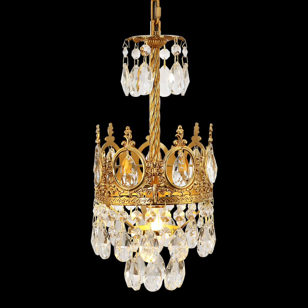 6 Inch Mini Crystal Pendant Light for Kitchen Island Empire Style Brass Crystal Chandelier-铜灯-Manorlights