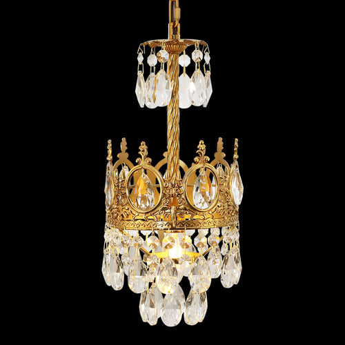 6 Inch Mini Crystal Pendant Light for Kitchen Island Empire Style Brass Crystal Chandelier-铜灯-Manorlights