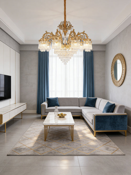 37 Inch Wide French Empire Style Brass Crystal Chandelier Gold Living Room Chandelier-铜灯-Manorlights
