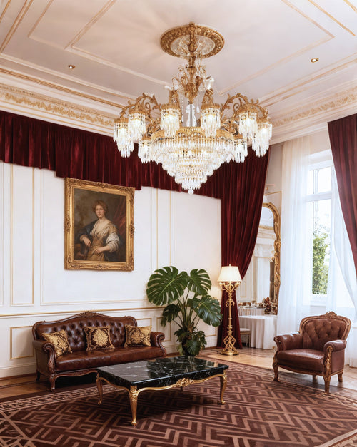 47 Inch Wide French Empire Style Brass Crystal Chandelier Gold Living Room Chandelier-铜灯-Manorlights