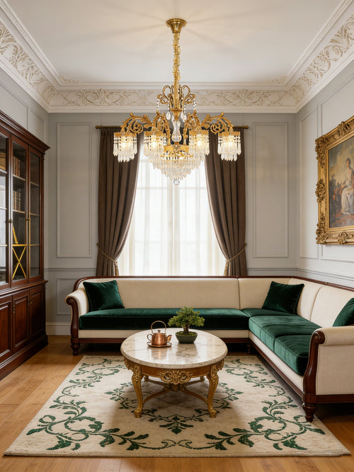 33 Inch Wide French Empire Style Brass Crystal Chandelier Gold Living Room Chandelier-铜灯-Manorlights