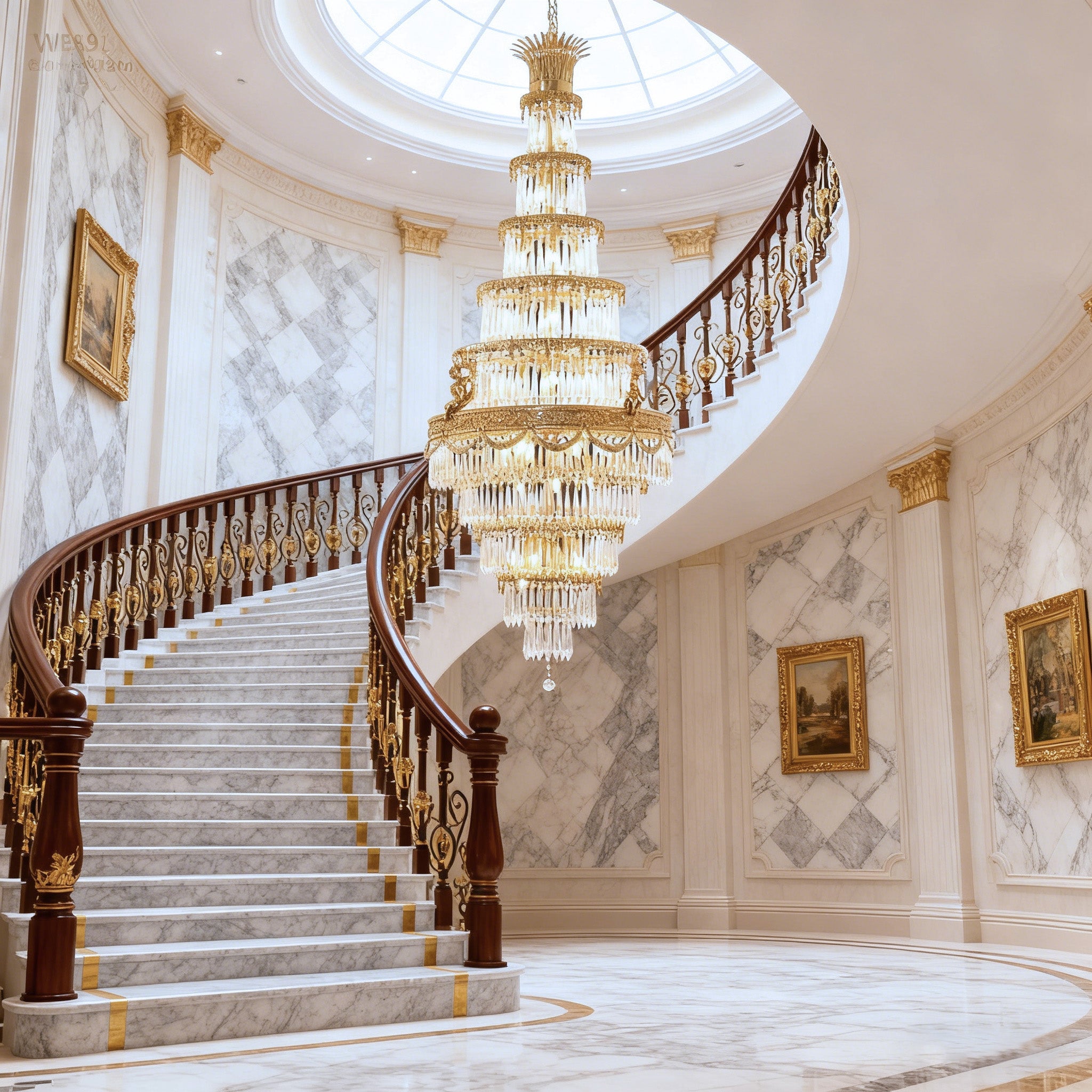 35X83 Inch Big Foyer Lighting Cascading French Empire Brass and Crystal Chandelier-大吊灯-Manorlights