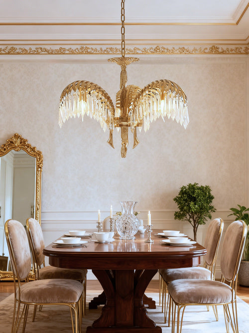 21 Inch Wide 1 Layer Palm Tree Brass and Crystal Chandelier-铜灯-Manorlights