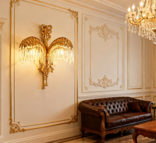 2 Lights Antique Brass & Crystal Wall Sconce-壁灯-Manorlights