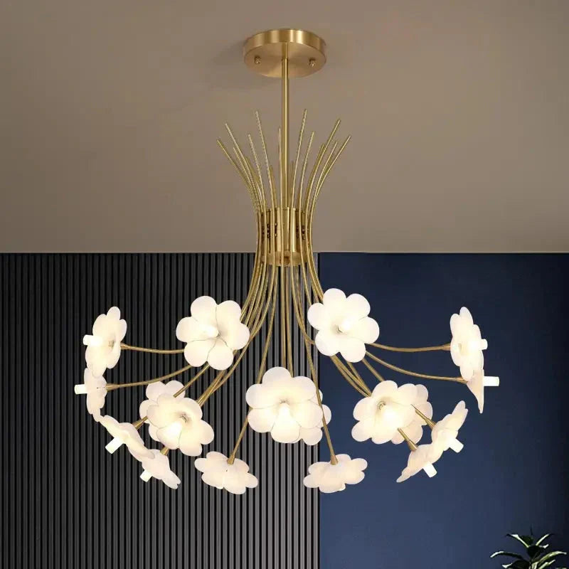 Yelis Modern Copper Glass Flower Chandelier - Manorlights