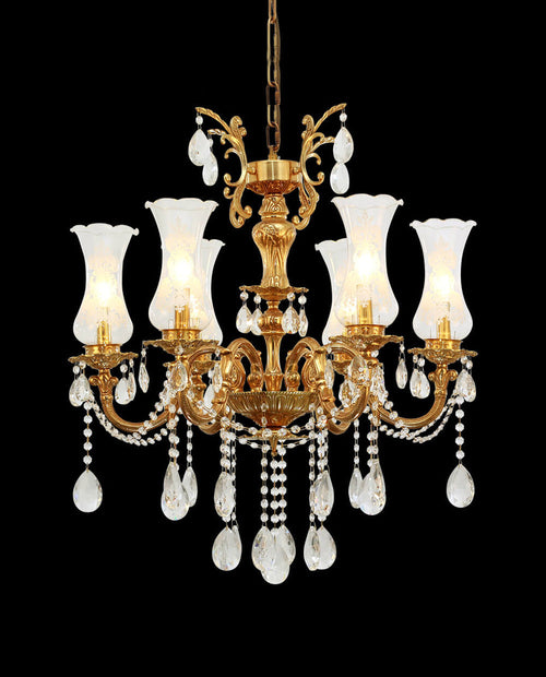 28X31 Inch 6 Lights Small Classical Candle Style Brass and Crystal Chandelier Lighting-铜灯-Manorlights