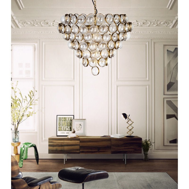 Aged Brass and Textured Glass Bouquet Style Large Chandelier - Manorlights