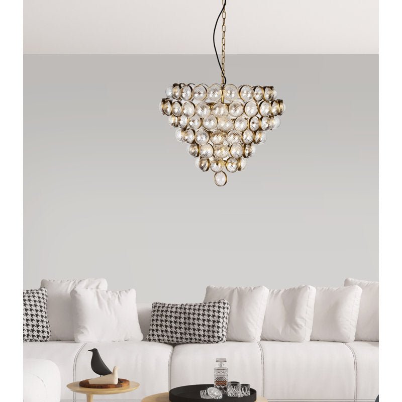 Aged Brass and Textured Glass Bouquet Style Large Chandelier - Manorlights