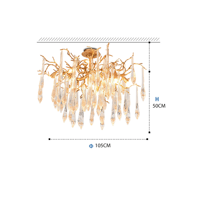 Agnes Brass Branch Crystal Ceiling Light - 47.24" LManorlights