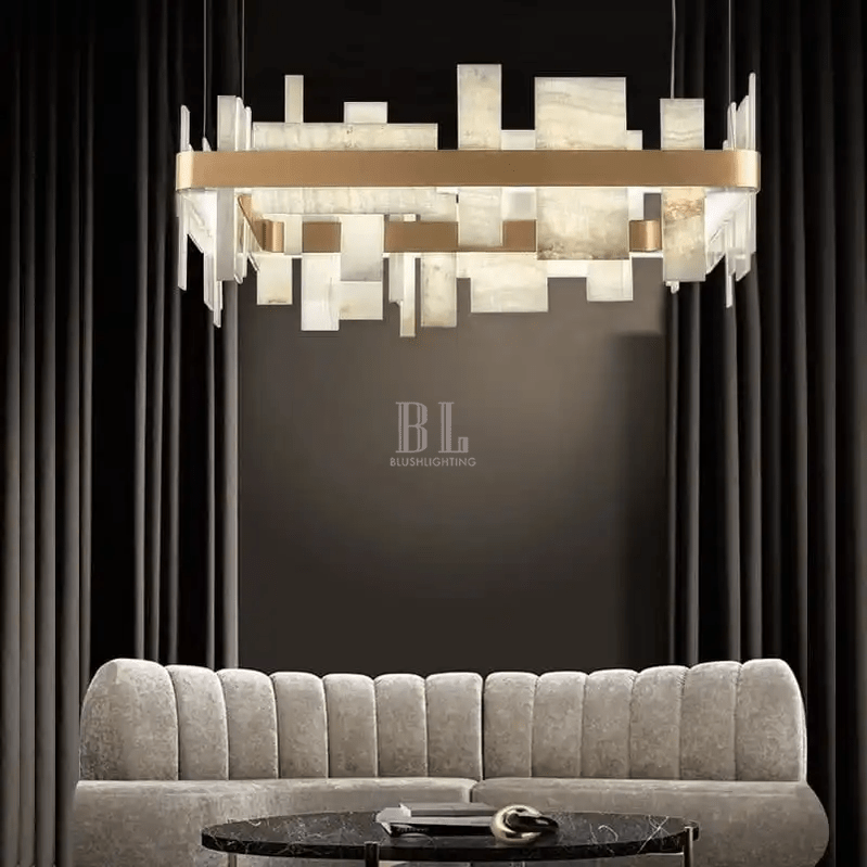 Alabaster Acropolis LED Square Chandelier - 19.7"W-Manorlights