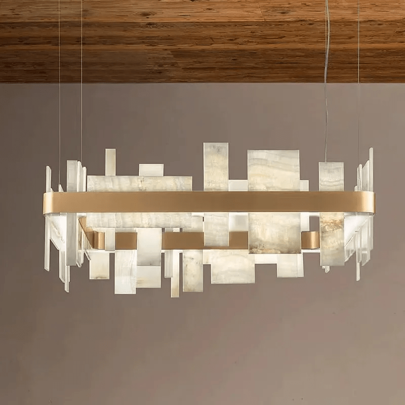 Alabaster Acropolis LED Square Chandelier - 19.7"W-Manorlights