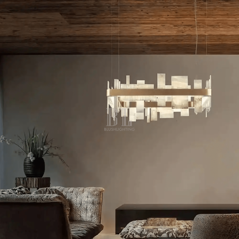 Alabaster Acropolis LED Square Chandelier - 19.7"W-Manorlights