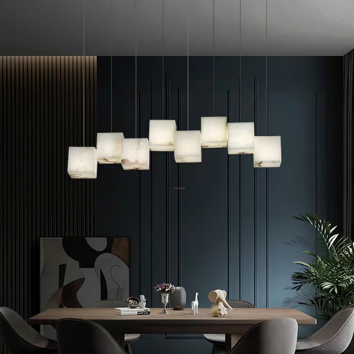 Alabaster Box Linear Chandelier - 6 heads L 28.3" x W 4.7"x H 78.7" / L 72cm x W 12cm x H 200cmWhite - Manor Lights