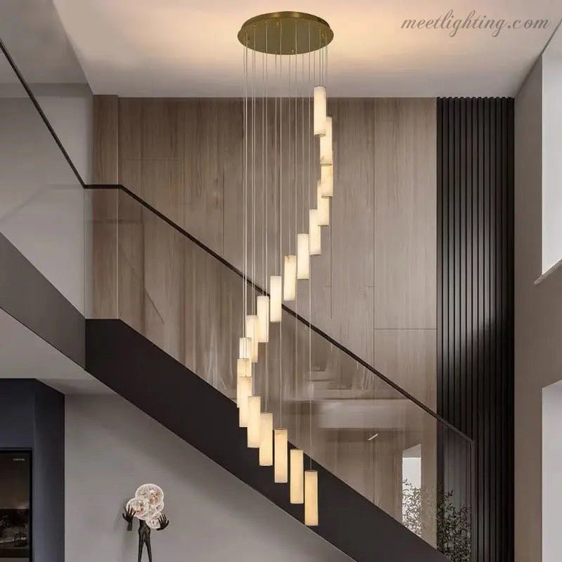 Alabaster Brass Spiral Indoor Modern Chandelier - Manorlights