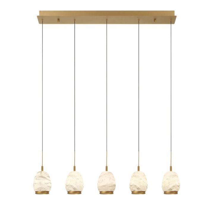 Alabaster Linear LED Chandelier - Antique Brass5 LightManorlights