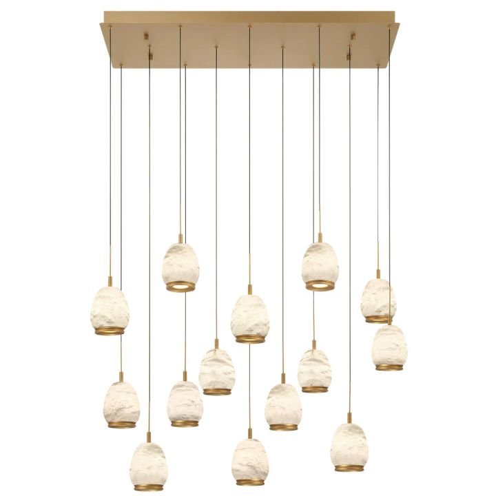 Alabaster Linear LED Chandelier - Antique Brass14 LightManorlights