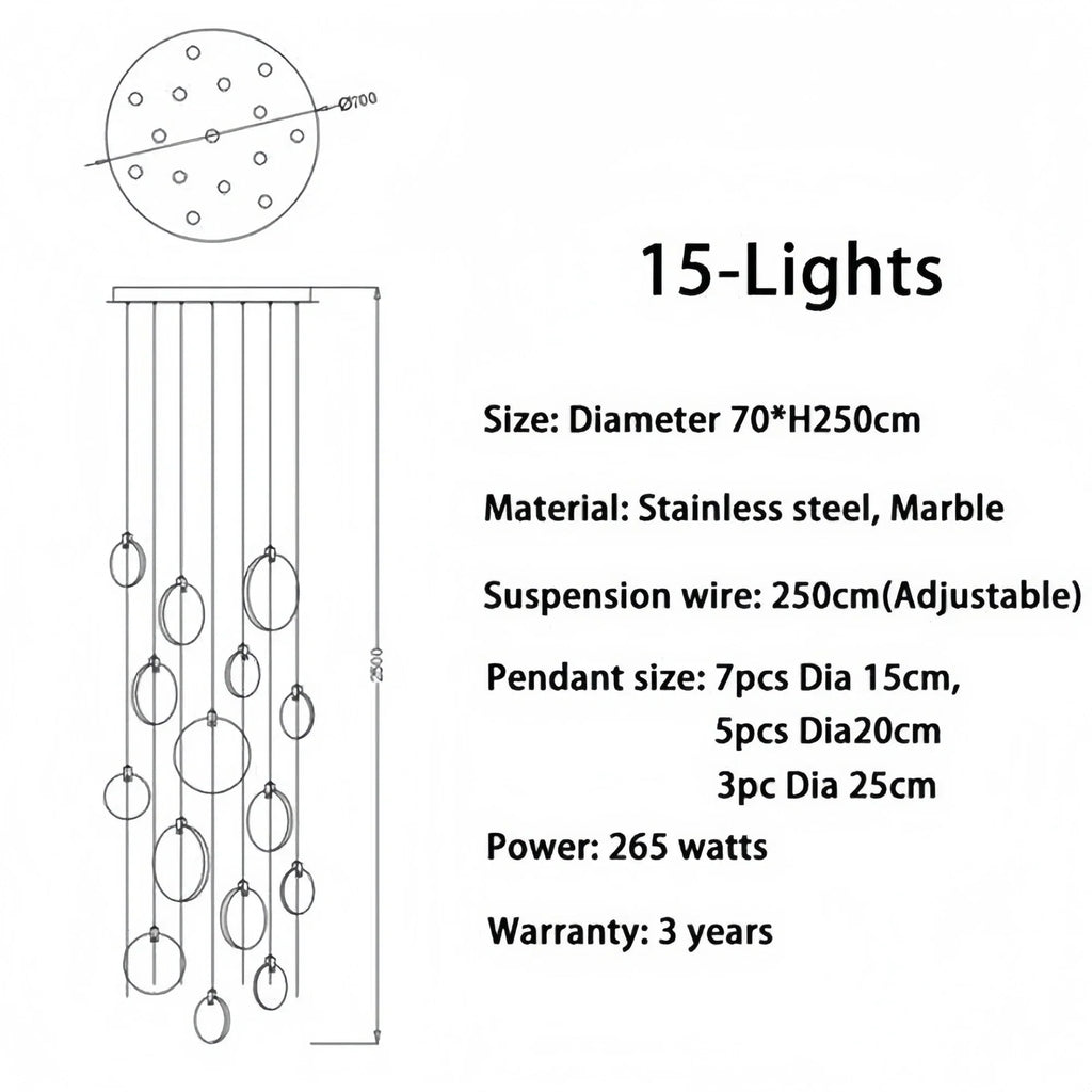 Alabaster Long Staircase Chandelier 5 styles - 15 LightsBlushlighting