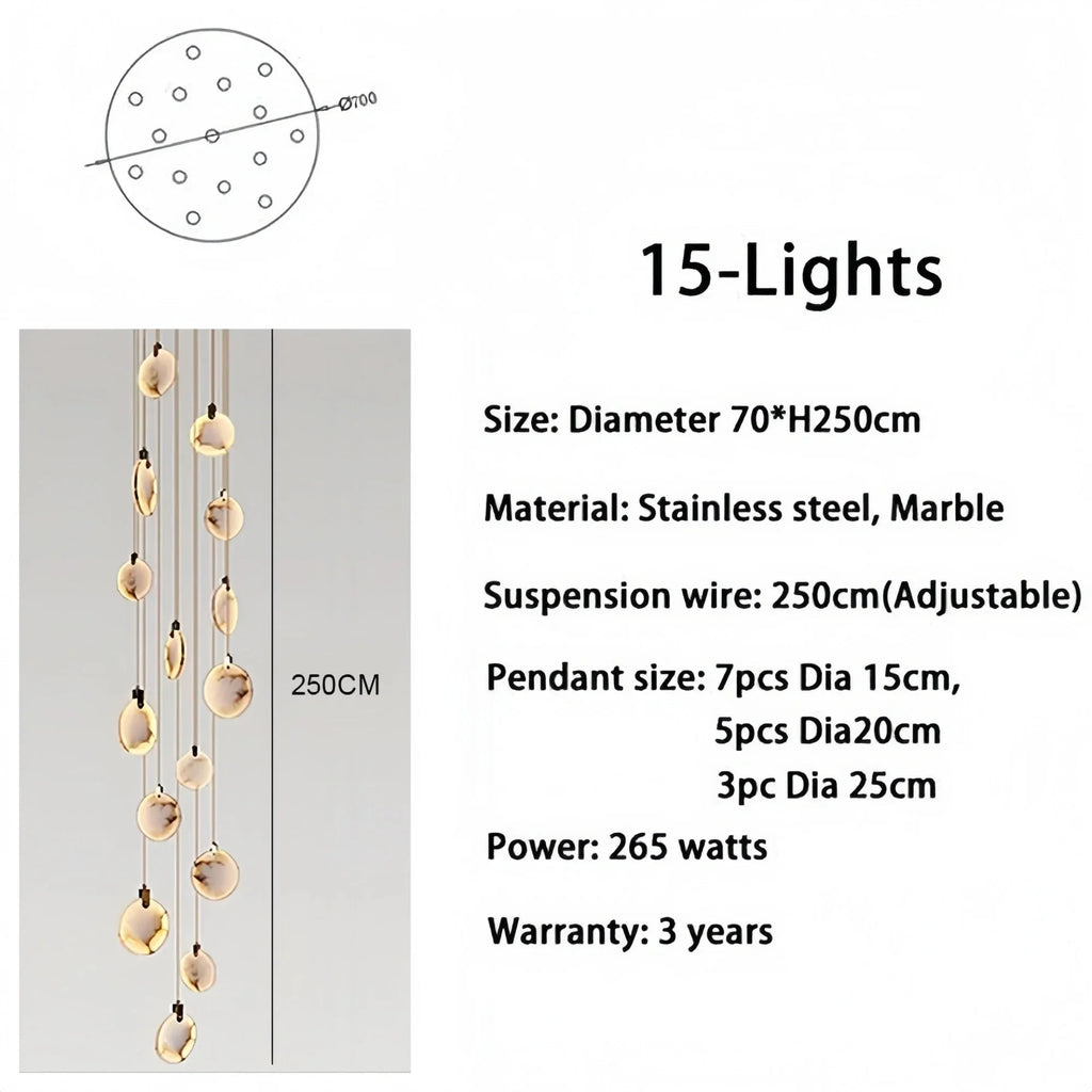 Alabaster Long Staircase Chandelier 5 styles - 15 LightsBlushlighting