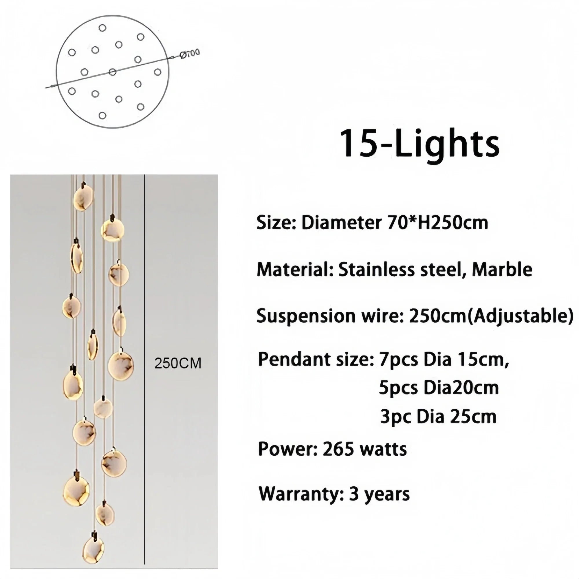 Alabaster Long Staircase Chandelier 5 styles - 15 LightsBlushlighting