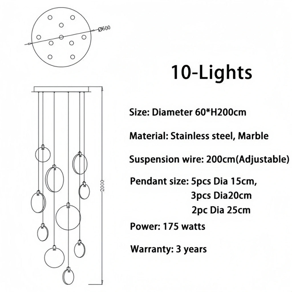 Alabaster Long Staircase Chandelier 5 styles - 15 LightsBlushlighting