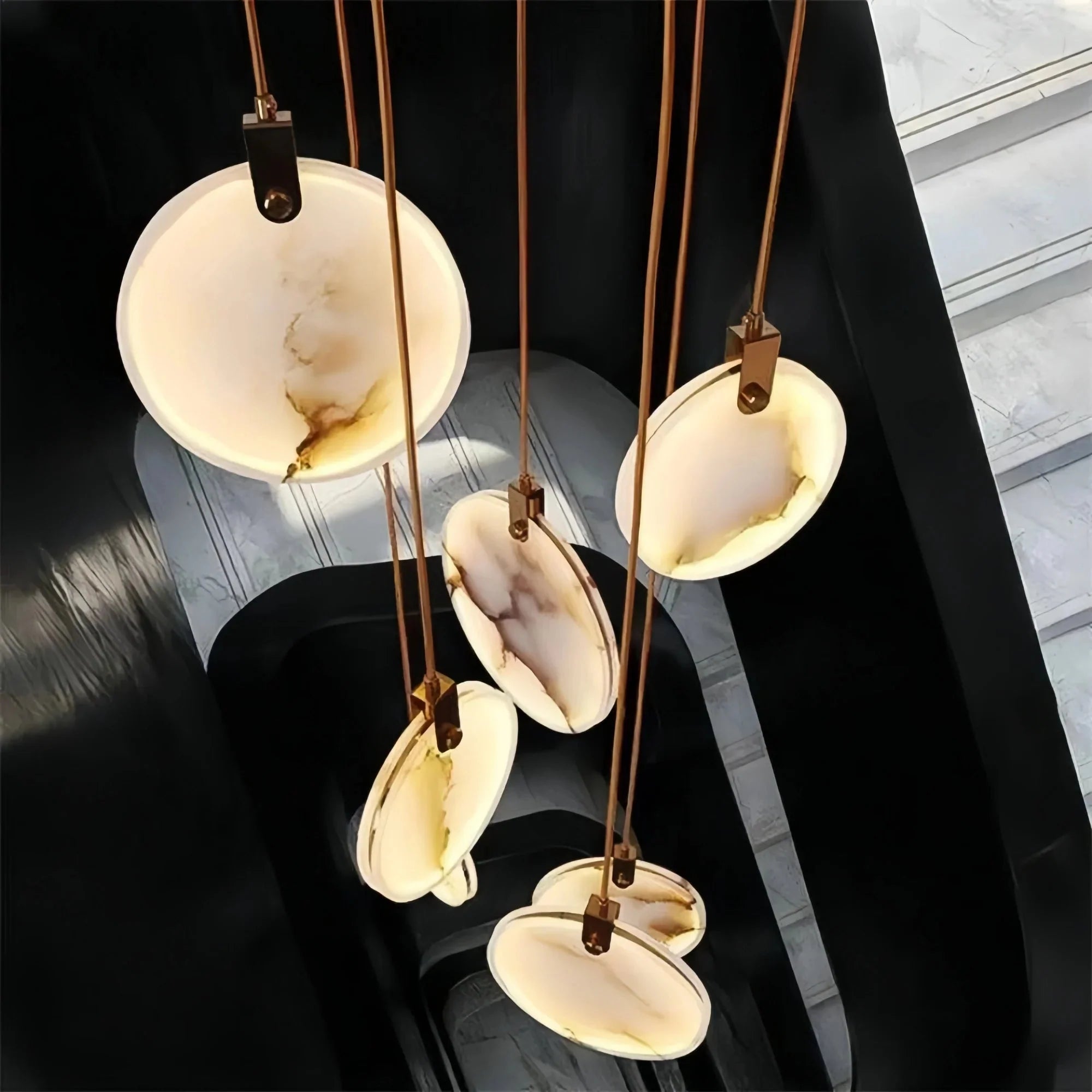 Alabaster Long Staircase Chandelier 5 styles - 10 LightsBlushlighting