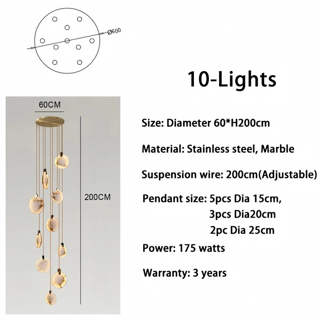 Alabaster Long Staircase Chandelier 5 styles - 15 LightsBlushlighting