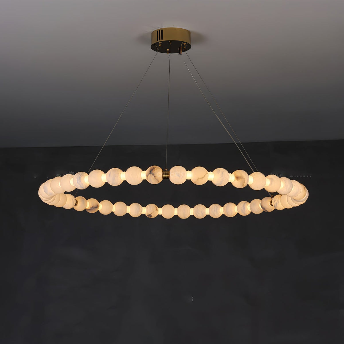 Alabaster Orb Ring Chandelier - ∅ 39.4″ x H 2.4″Gold & WhiteWarm Light-Manorlights