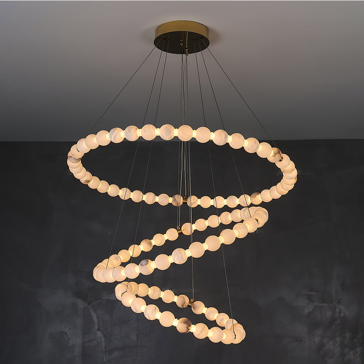 Alabaster Orb Ring Chandelier - ∅ 23.6″ x H 2.4″Gold & WhiteWarm Light-Manorlights