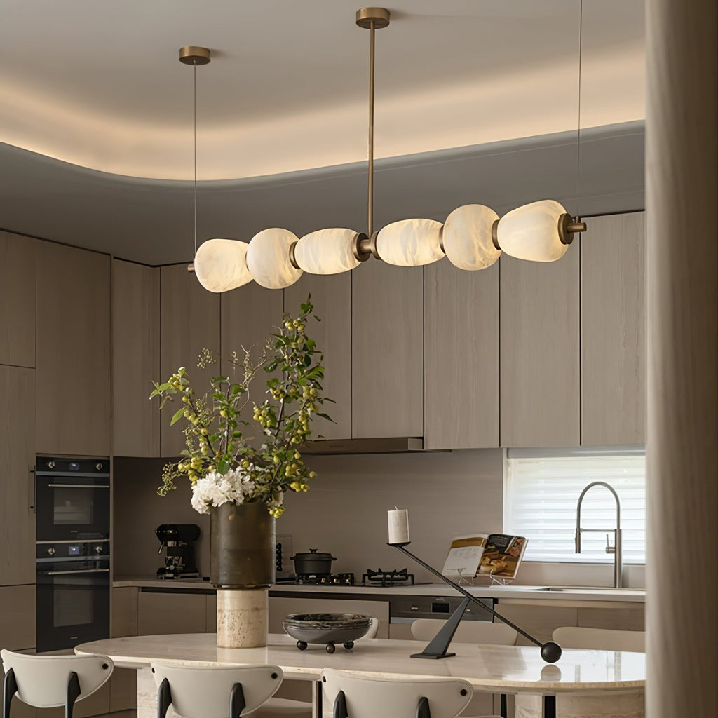 Alabaster Pebble Linear Chandelier - 60'' CustomizedGold & WhiteWarm LightManorlights