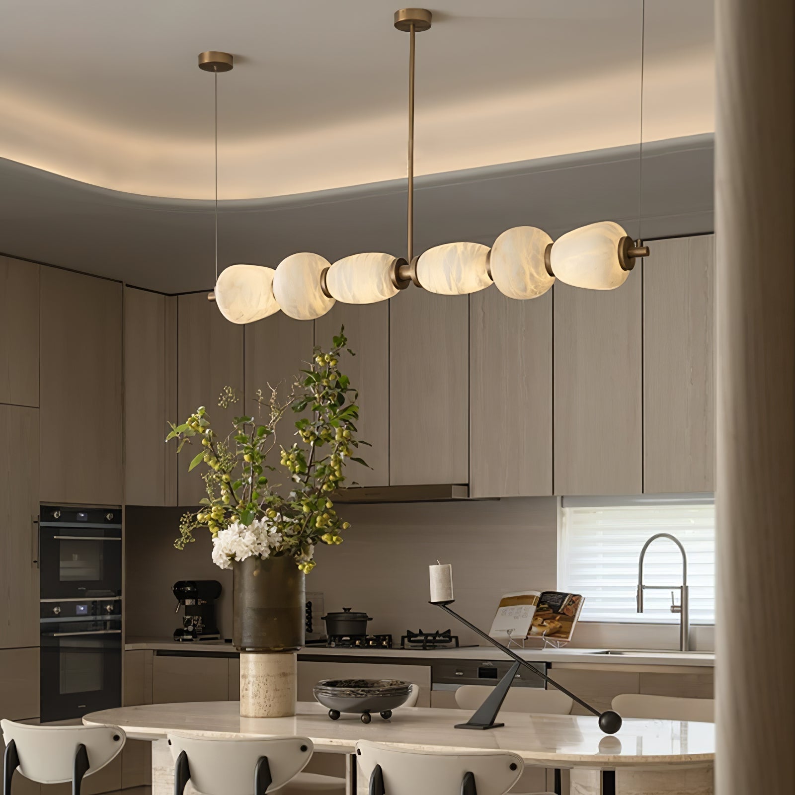 Alabaster Pebble Linear Chandelier - 60'' CustomizedGold & WhiteWarm LightManorlights