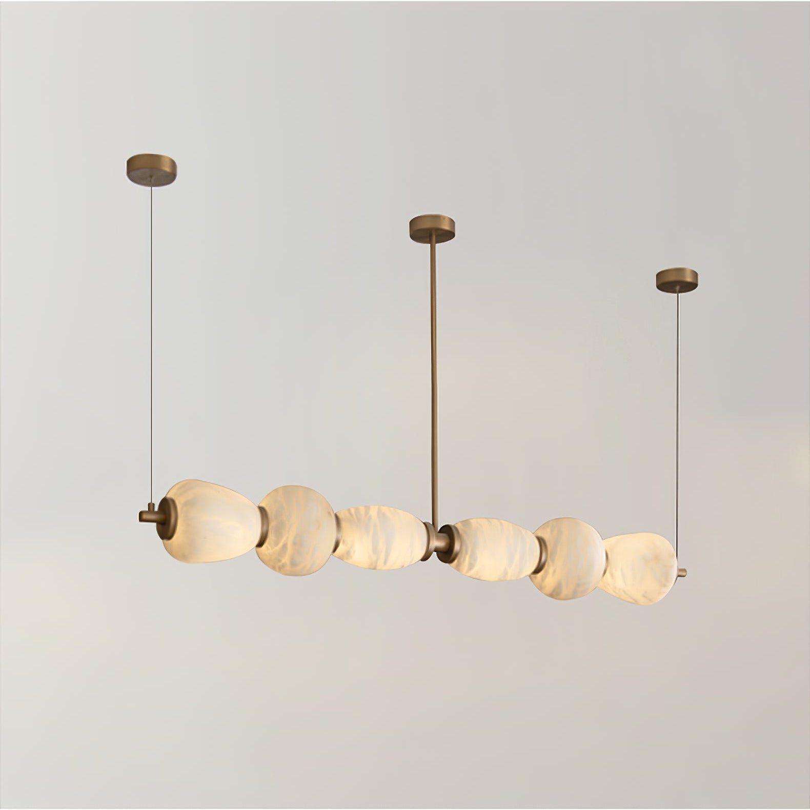 Alabaster Pebble Linear Chandelier - L 53.1″ x W 5.5″ x H 59.1″Gold & WhiteWarm LightManorlights