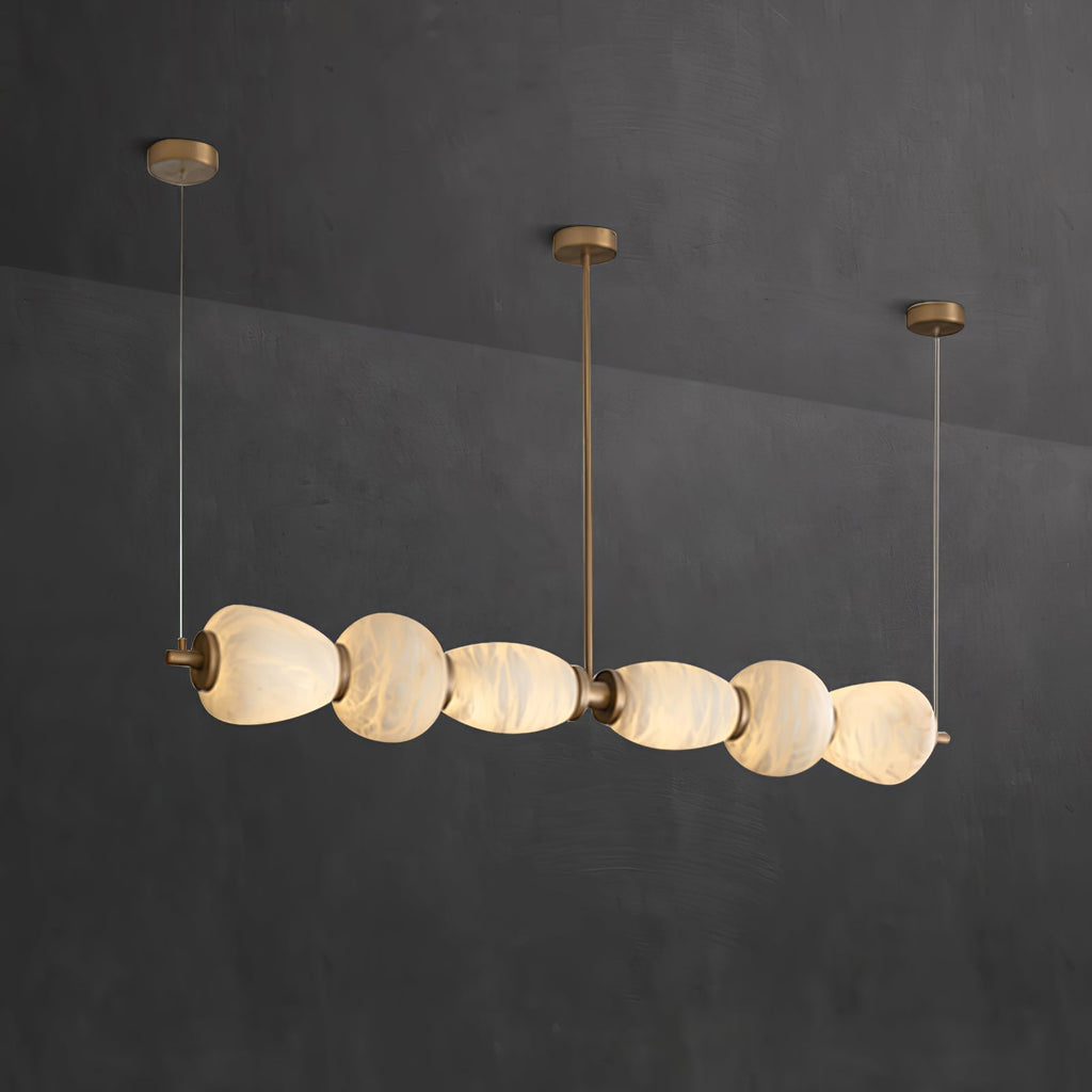 Alabaster Pebble Linear Chandelier - L 53.1″ x W 5.5″ x H 59.1″Gold & WhiteWarm LightManorlights
