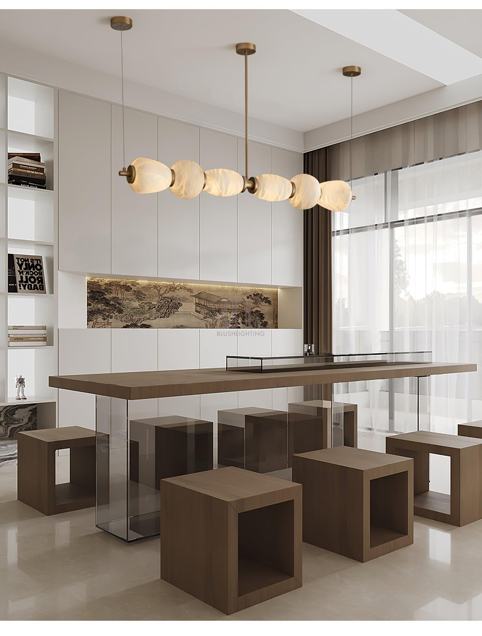 Alabaster Pebble Linear Chandelier - L 53.1″ x W 5.5″ x H 59.1″Gold & WhiteWarm LightManorlights