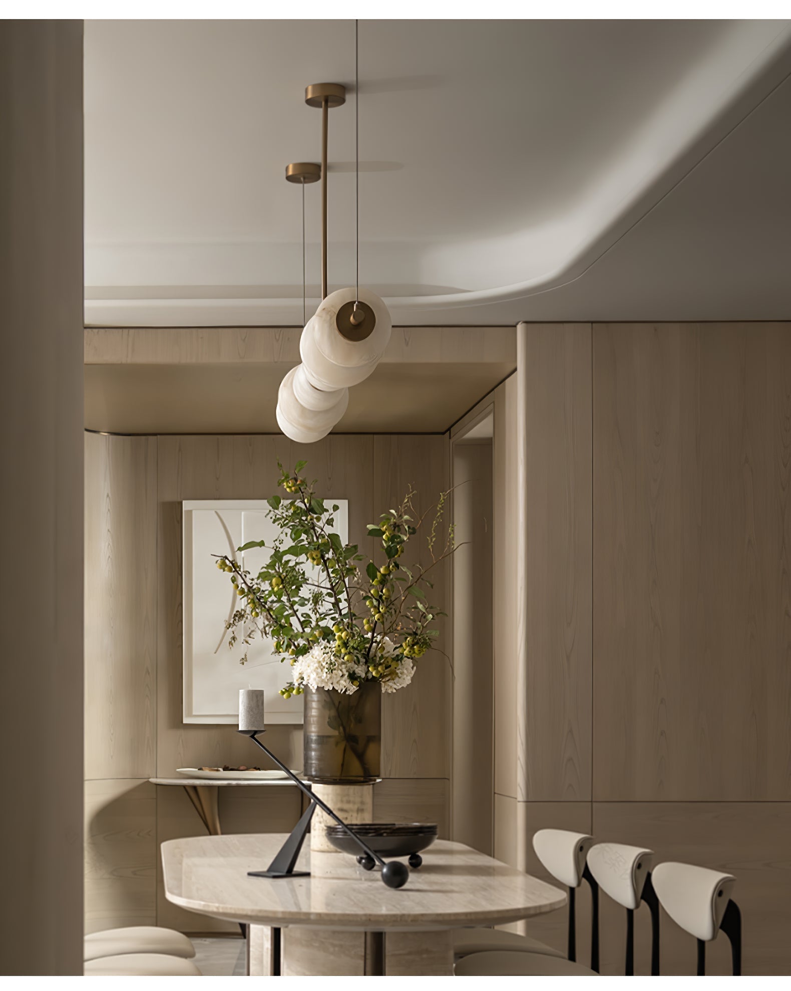 Alabaster Pebble Linear Chandelier - L 53.1″ x W 5.5″ x H 59.1″Gold & WhiteWarm LightManorlights
