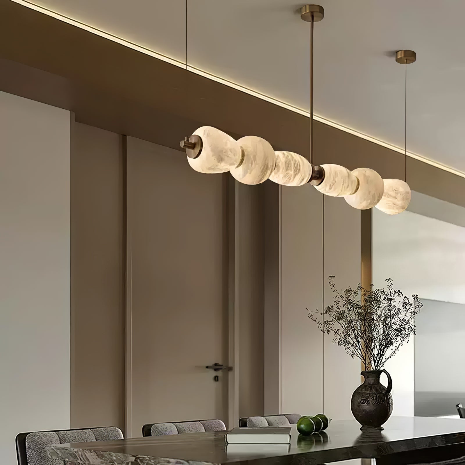 Alabaster Pebble Linear Chandelier - L 53.1″ x W 5.5″ x H 59.1″Gold & WhiteWarm LightManorlights