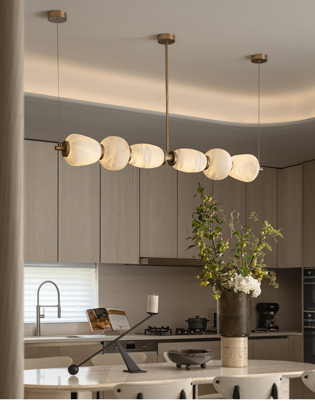 Alabaster Pebble Linear Chandelier - L 53.1″ x W 5.5″ x H 59.1″Gold & WhiteWarm LightManorlights