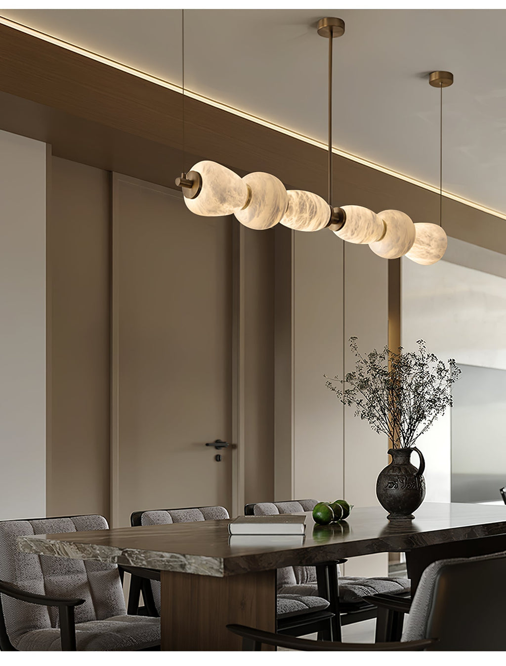 Alabaster Pebble Linear Chandelier - L 53.1″ x W 5.5″ x H 59.1″Gold & WhiteWarm LightManorlights