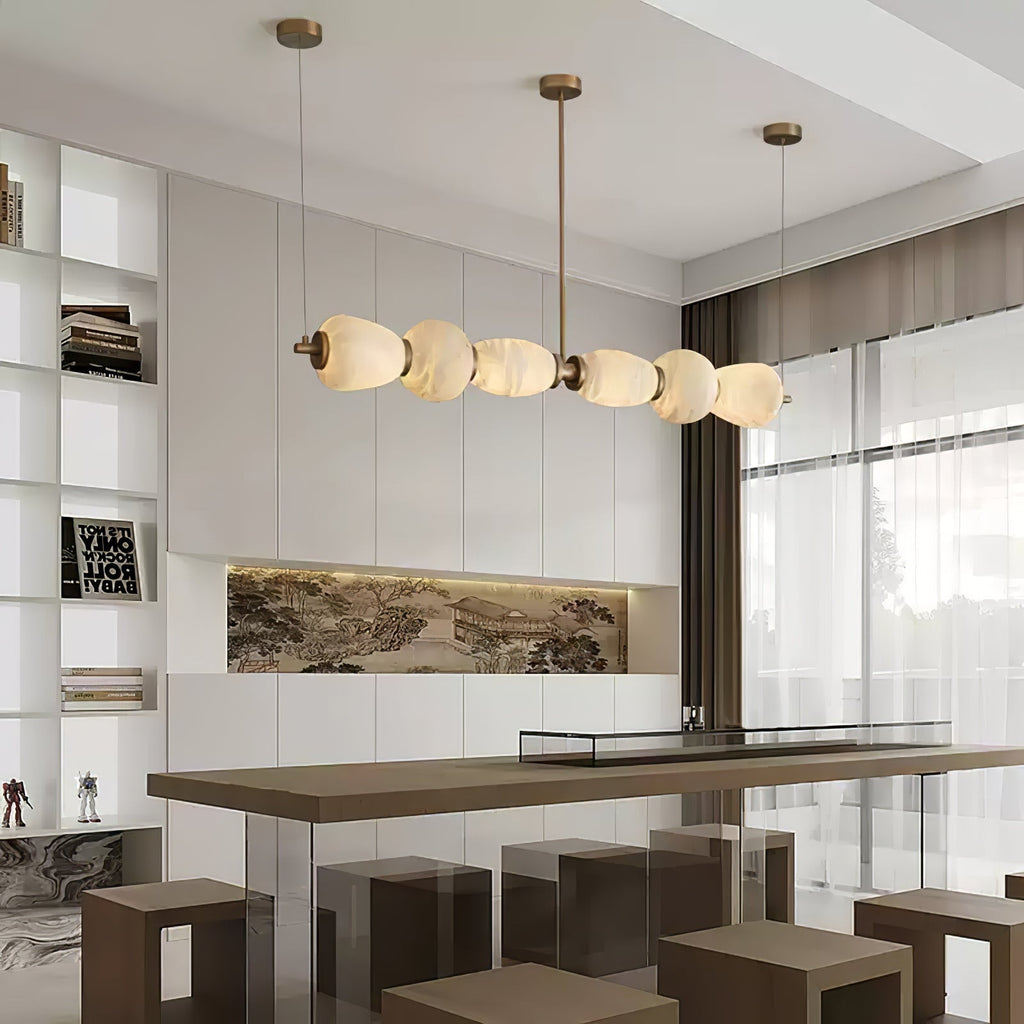 Alabaster Pebble Linear Chandelier - L 53.1″ x W 5.5″ x H 59.1″Gold & WhiteWarm LightManorlights