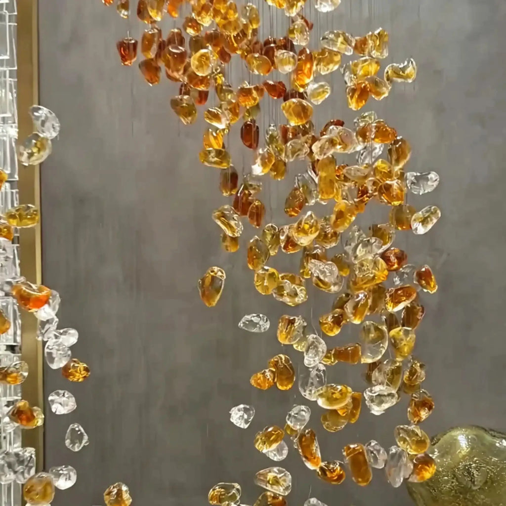 Amber Art Glass Spiral Chandelier for Staircase & High Ceiling Foyer - D39.4"*H118.5"(D100cm*H301cm)Warm LightManorlights
