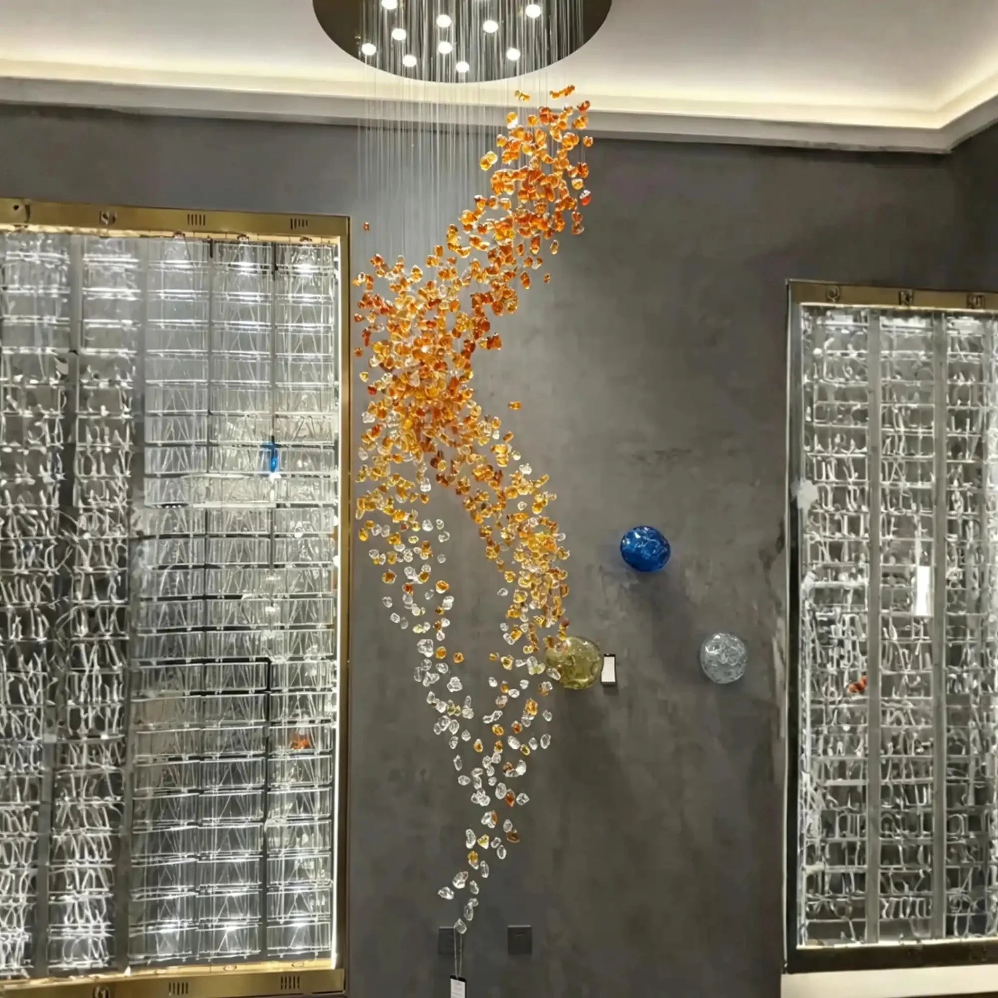 Amber Art Glass Spiral Chandelier for Staircase & High Ceiling Foyer - D39.4"*H118.5"(D100cm*H301cm)Warm LightManorlights