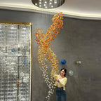 Amber Art Glass Spiral Chandelier for Staircase & High Ceiling Foyer - D39.4"*H118.5"(D100cm*H301cm)Warm LightManorlights
