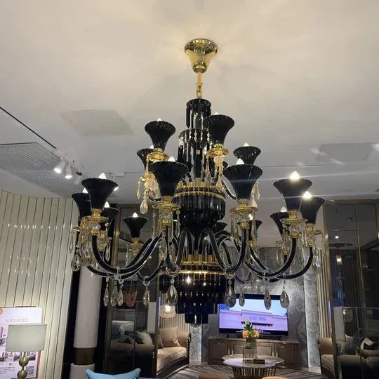 American Traditional Branch Crystal Chandelier with Candle Design in Black and Gold - 10 Lights:D33.5"*H23.6"Warm LightManorlights