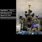 American Traditional Branch Crystal Chandelier with Candle Design in Black and Gold - 12 Lights:D33.5"*H27.6"Warm LightManorlights